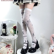 Musical Note Socks - Funky Y2K Style, Breathable Elastic, Black & White