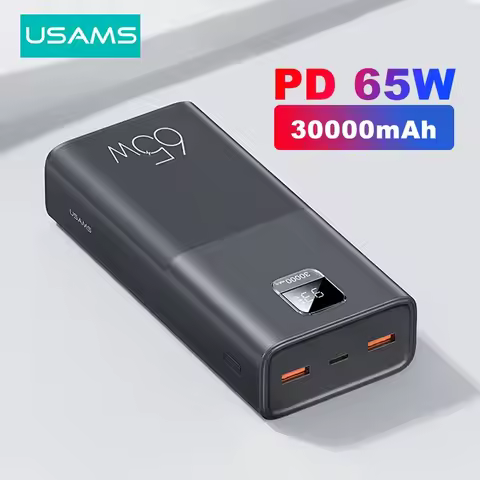USAMS 65W Power Bank 30000mAh PD Quick Charge SCP FCP Powerbank Portable External Battery Charger Fo