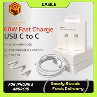 60W Fast Charger Type-C to Type-C Fast Charging Cable USB C Fast Charging Braided Cable for IOS 17 1
