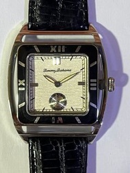 Tommy Bahama 男裝全鋼酒桶形銀白色錶面瑞士機芯黑色皮帶手錶