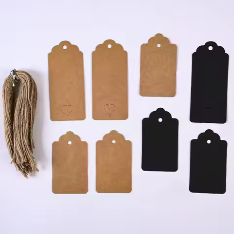 50/100pcs 7x4cm Kraft Paper Tag Brown Lace Scallop Head Tag Luggage Wedding Note DIY Blank Price Tag
