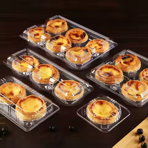 100pcs Transparent Clear Egg Tart Box Disposable Thickened Portuguese Egg Tart Paaging Box Plastic N
