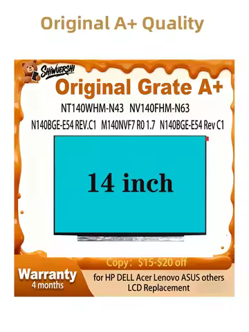 Original New A+ 14" Laptop Lcd Screen Slim NT140WHM N43 NV140FHM N63 N140BGE E54 REV.C1 M140NVF7 R0 