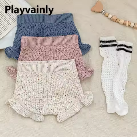 Autumn Winter Baby Girls Bread Pants Sweet Ruffle Shorts Kids Knitted Shorts Child Fried Dough Twist