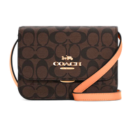 กระเป๋าสะพาย Coach แท้ Coated canvas ลาย Signature สายหนังแท้ รุ่นใหม่ สายยาว สะพายเฉียงได้   COACH C5592 MIMI BRYNN CROSSBODY IN COATED CANVAS BROWN SHELL PINK