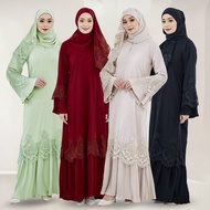 yeleedon PLEATED ALLIUM ABAYA Pleated Allium Dresses Lace Sleeves Muslim Jubah Muslimah Dubai Raya 2024