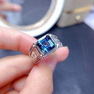 September Birthstone Sapphire Diamond Rings Men Fashion Jewelry Silver Titanium Steel Wedding Ring