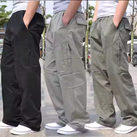 spring Men cargo cotton pants pocket large size big 8XL 10XL 9XL 140KG loose out door casual safari 
