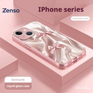 Zenso satin bow-themed liquid glass case with lanyard suitable for iPhone X-16 Pro Max, shockproof