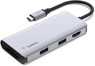 Belkin AVC007btSGY 5 in 1 USB-C Hub, 4K, HDMI, 2 x USB3.0, SD/MicroSD, Compatible with iPad, iPad Pr