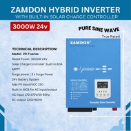 ZAMDON Toroidal Hybrid Power Inverter 3kw 24V with Built-in 60A MPPT Solar Charge Controller