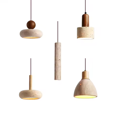 LUMA Cave Stone Pendant Light LED Yellow Travertine Hanging Lamp for Kitchen Island Restaurant Bedro