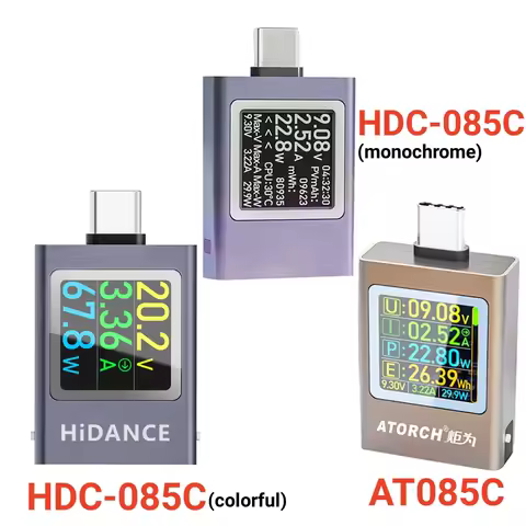 AT085C DC 4.5-50V 0-12A PD3.1 Multi-function Digital Display DC Voltage Ammeter Power Meter Type-c C