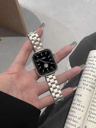 1入組淺米色薄型金屬手鐲，男女適用，適用於 Apple Watch 系列 9、Ultra 8、7、SE、6、5、4、3、2、1 智能手錶，不鏽鋼手腕帶，40mm、42mm、44mm 、45mm、49mm、38mm、41mm 通用，智能手鐲配件