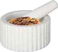 Kota Japan Large Marble Mortar &amp; Pestle Natural Stone Grinder with Beech Wood Base for Spices, Seasonings, Pastes, Pestos and Guacamole.