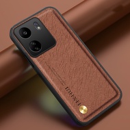 Luxury Cross Grian Leather Case For Xiaomi Redmi 13C Camera Protection Car Magnetic Cover Coque Xiao