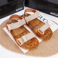 Melissa Jelly Shoes Melissa Velcro รองเท้าแตะส้นแบนกันลื่นสีตัดกันรองเท้าชายหาด