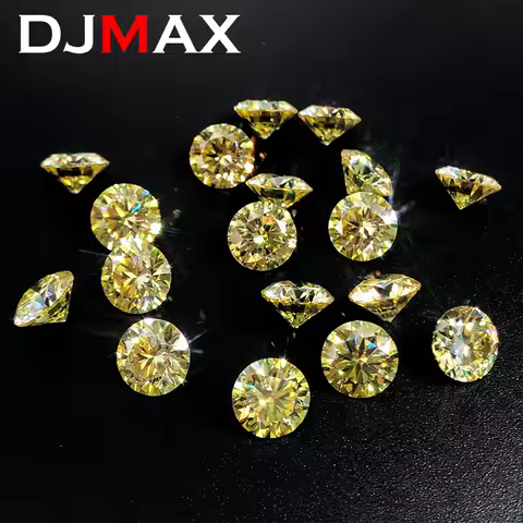 DJMAX 0.1-30ct Rare Lemon Yellow Color Moissanite Loose Stones VVS1 Excellent Cut 3-14mm Moissanite