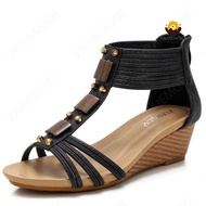 VRAIEMODE Hollow Rivets Wedge Sandals Ankle Strap Bohemian Sandals Peep Toe Roman Shoes Lightweight 