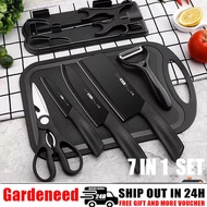 7 in 1 Black Steel Nonstick Kitchen Knife Set Dapur Pisau Gunting Stainless Steel Kitchen fruit Chef
