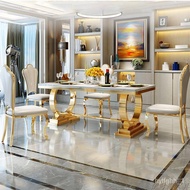 Light Luxury Marble Dining Table Household Large and Small Apartment Dining Table Stainless Steel Rectangular Bright Roc