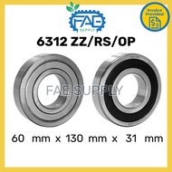 6312ZZ 6312RS 6312OP Ball Bearing Deep Groove 60*130*31mm
