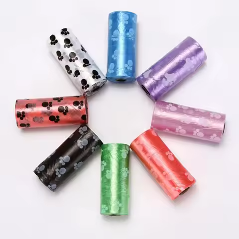 15 Bags Per Roll PE Dog Poop Bags Paw Print Pets Dogs Accessories for Dogs Cats Mascotas Products bo
