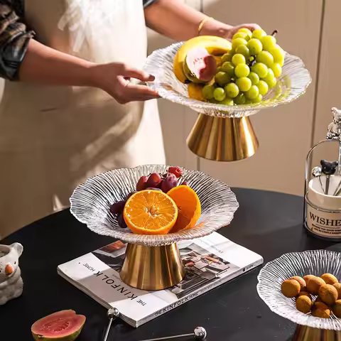 Striped Tall Fruit Bowl Dried Fruit Tray Ornaments Living Room Tall Snack Glass Tray Fruit Bowl Desk