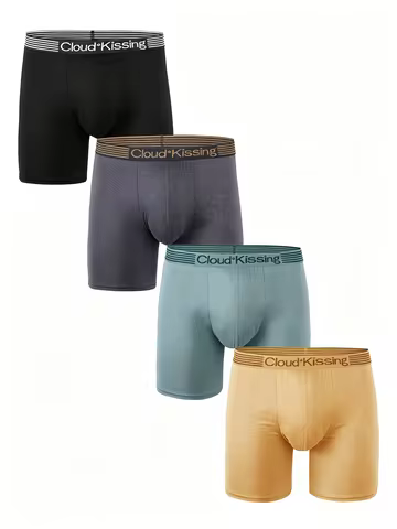 4 Pieces Long Style Men Underwear Solid Color Men Boxer Shorts Plus Size L-4XL Fashionable Men Panti