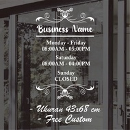 Custom Cafe Wall Sticker Glass Sticker Open Hours Schedule