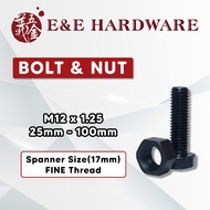(FINE THREAD)(BENANG HALUS)M12 X 1.25 HEXAGON BOLT AND NUT/SCREW/SCREW NUT/SKRU GRADE 8.8