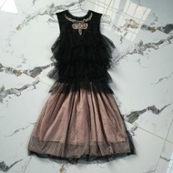 Korean silk dress D53, mesh elastic with lining, size M (N100cm, elastic waist D93cm) 98% new