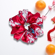 Jumbo XXL Poly Satin Scrunchie Red/Blue Blossom