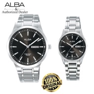 (Official Warranty) Alba Prestige Grey Brown Dial Stainless Steel Strap Couple Watch AJ6153X1 AN8049