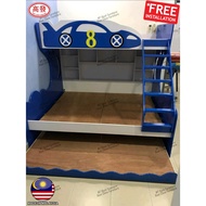 Sports Car Children Bedroom Set 1 Queen Bed + 1 Single Bed + 1 Single Bed Pull out / Katil Budak / Double Decker