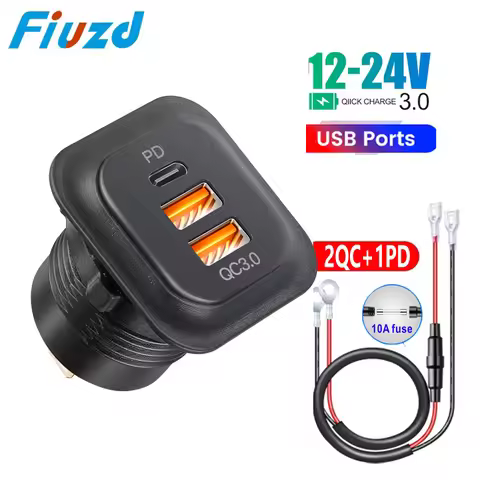 Car USB Charger QC3.0 PD Type C USB with led port tomada usb 12v automotivo adapter for Car Motorcyc