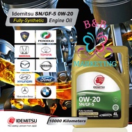 Idemitsu 0W-20 SN/GF-5 Fully Synthetic 4L 𝟭𝟬𝟬% 𝗦𝘂𝗽𝗲𝗿 𝗥𝗮𝗰𝗶𝗻𝗴 𝗤𝘂𝗮𝗹𝗶𝘁𝘆 Gasoline Engine Oil 4 Litre Free