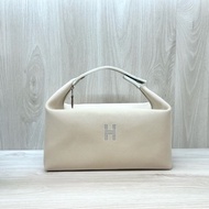 HERMES米白拚灰帆布Bride-a-Brac Case化妝包