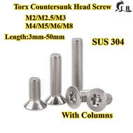 [CB-MHLS] SUS304, With Columns Torx Countersunk Head Screw, M2/M2.5/M3/M4/M5/M6/M8, Torx Flat Head A