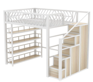 260x200x180cm WHITE DOUBLE DECKER WITHOUT MATTRESS LOFT wooden bed japanese premium king bases queen