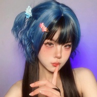 Blue Mix Black Hair Wig Mullet Wigs Long Straight Wig Layered Wig With Bangs Wolf Cut Wig Heat Resis