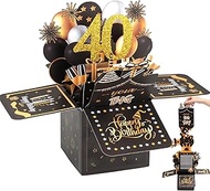 40th Birthday Card, 3D Pop Up Card Birthday, 40th Birthday Card, Black Gold Happy Birthday Card, 40t