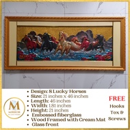8 Lucky Horses Wall Framed Hanging - Running Horses Art - Eight Horses Wall Art - Good Luck Decor