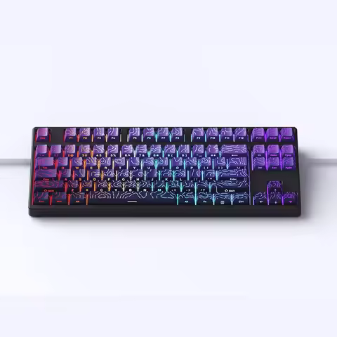 Double Shot Shine Through Keycaps Purple Topographic 4.0 Side-lit PBT Keycaps Cherry Profile for MX 