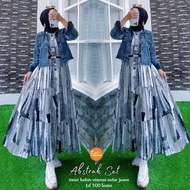Gamis Flower Set Jaket One Set Dress Jaket Jeans Wanita Kekinian
