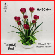 LWDECOR Bunga Hiasan Bunga Orkid Hiasan Rumah TULIP ceramic bunga hiasan dalam rumah orkid hiasan si