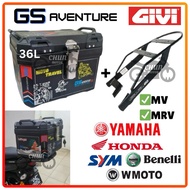 GS Box+Givi Monorack / GS Adventure ABS TOP BOX 36L with Rack Yamaha Y15/135LC/Ego Avantiz/Honda/SYM