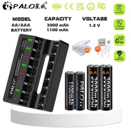 PALO 8 Slots Intelligent LED Indicator USB C Micro Charger for Ni-MH Rechargeable AA/AAA Battery