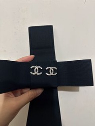 Chanel 雙C珍珠水鑽耳環 有單