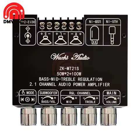 ZK-MT21S Amplifier Board Bluetooth 5.1 Treble Subwoofer Amplifier Board 50WX2+100W 2.1 Channel Power
